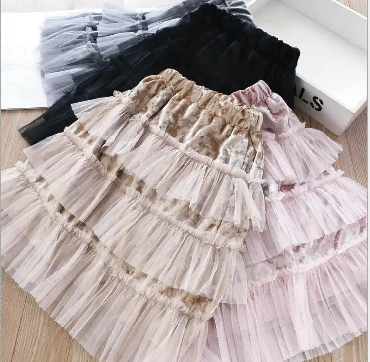 2019 бархатные сетчатые юбки для маленьких девочек Модные осенние Юбки принцессы
