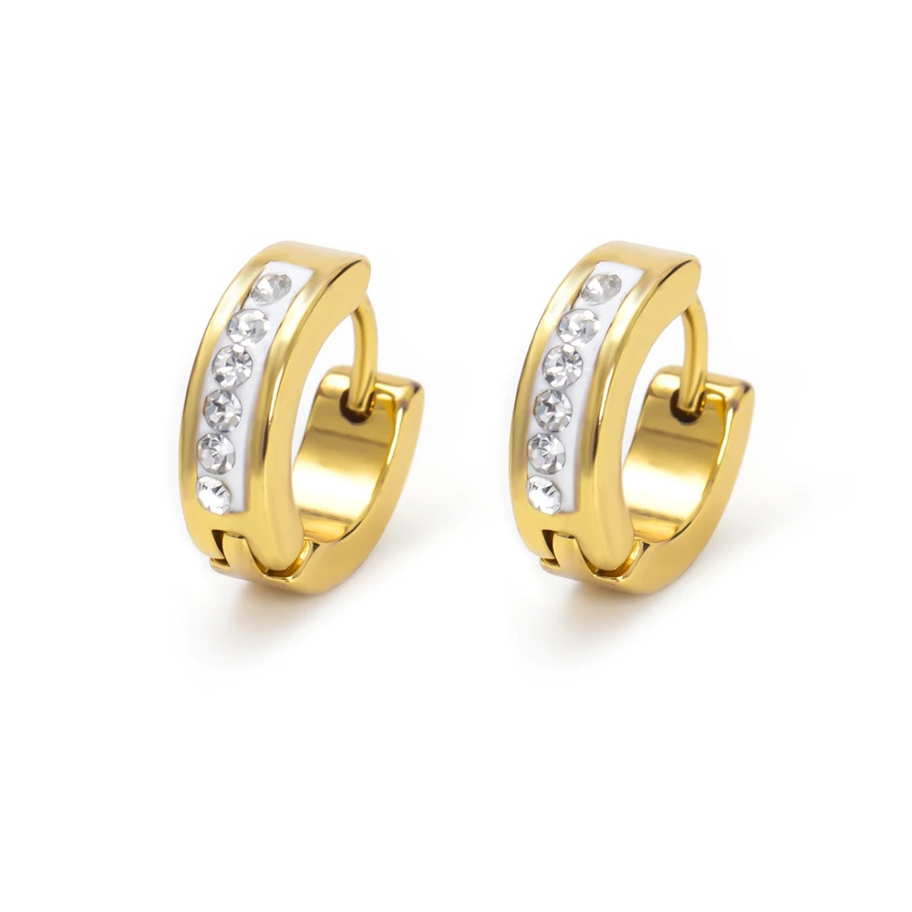 

12mm Newly Clear Crystal Stainless Steel Hoop Earrings for Women Gold Color Small Hoops Gifts Trendy Jewelry Accessories