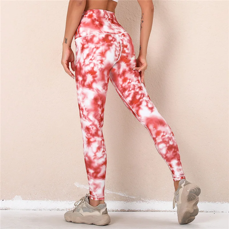 

2021 New Women Tie Dye Leggings Sports Running Pants Workout Fitness Leggings Hips Push Up Gym Leggings High Waist Yoga Leggings