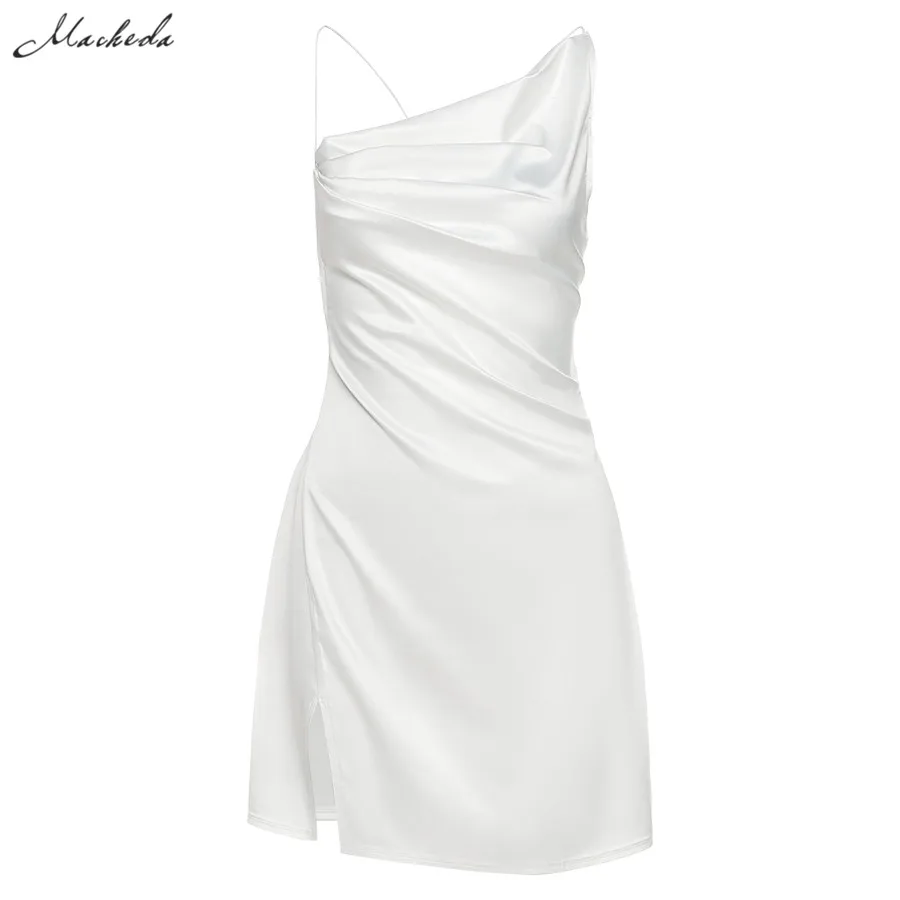 

Macheda Summer Sexy Backless Sling Dress Women Solid Sleeveless Slim Clothing Fashion Lady Hem Split Mini Desses 2021 New