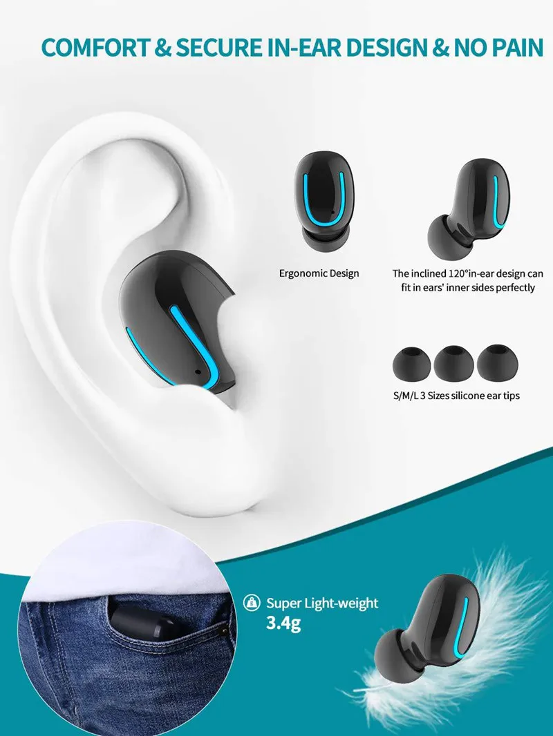 Беспроводные наушники Bluetooth 5 0 TWS HIFI стерео спортивные для бега шумоподавление