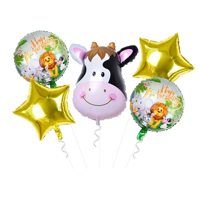 Набор фольгированных шаров в стиле сафари с животными 5 шт. тигр панда енот шары золотые звезды для детей