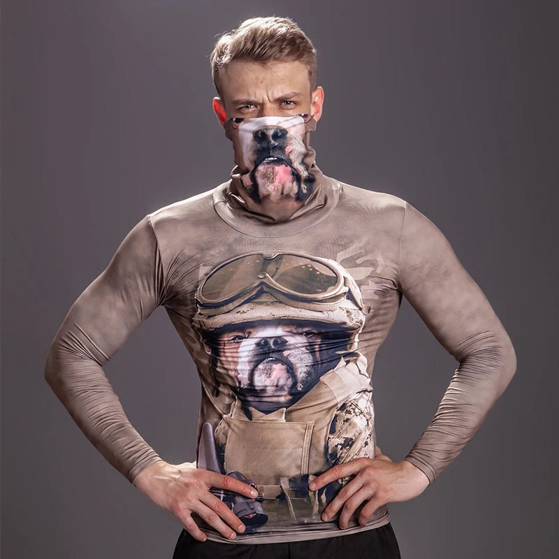 Мужские компрессионные рубашки с высоким воротником для бега в тренажерном зале