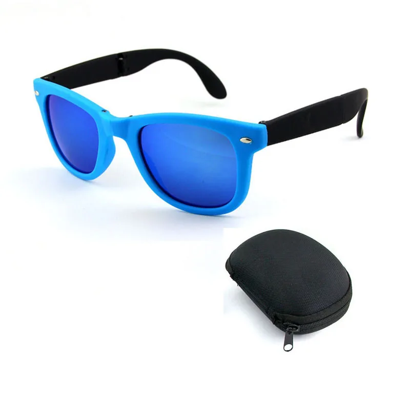 RBRARE Foldable Sunglasses With Box Vintage Classic Sun Glasses Men Shopping Travel Colorful UV400 Lunette De Soleil Femme - Цвет линз: Blue Blue-box