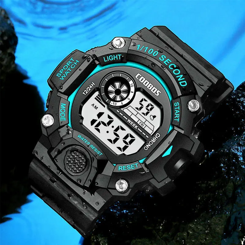 

Men's Korean-Style Cool Fashion Junior and Middle School Students Waterproof Luminous Alarm Clock Domineering Electronic Watch