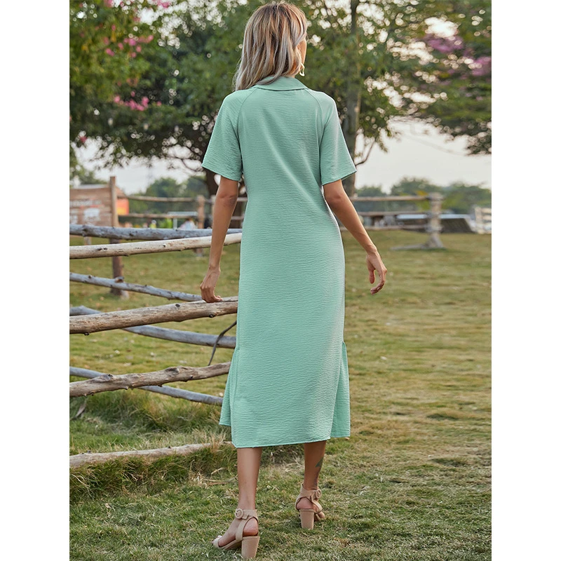 

Summer Elegant 2021 Women Dress New Casual V-neck Single Breasted Ruffles Loose Maxi Dress