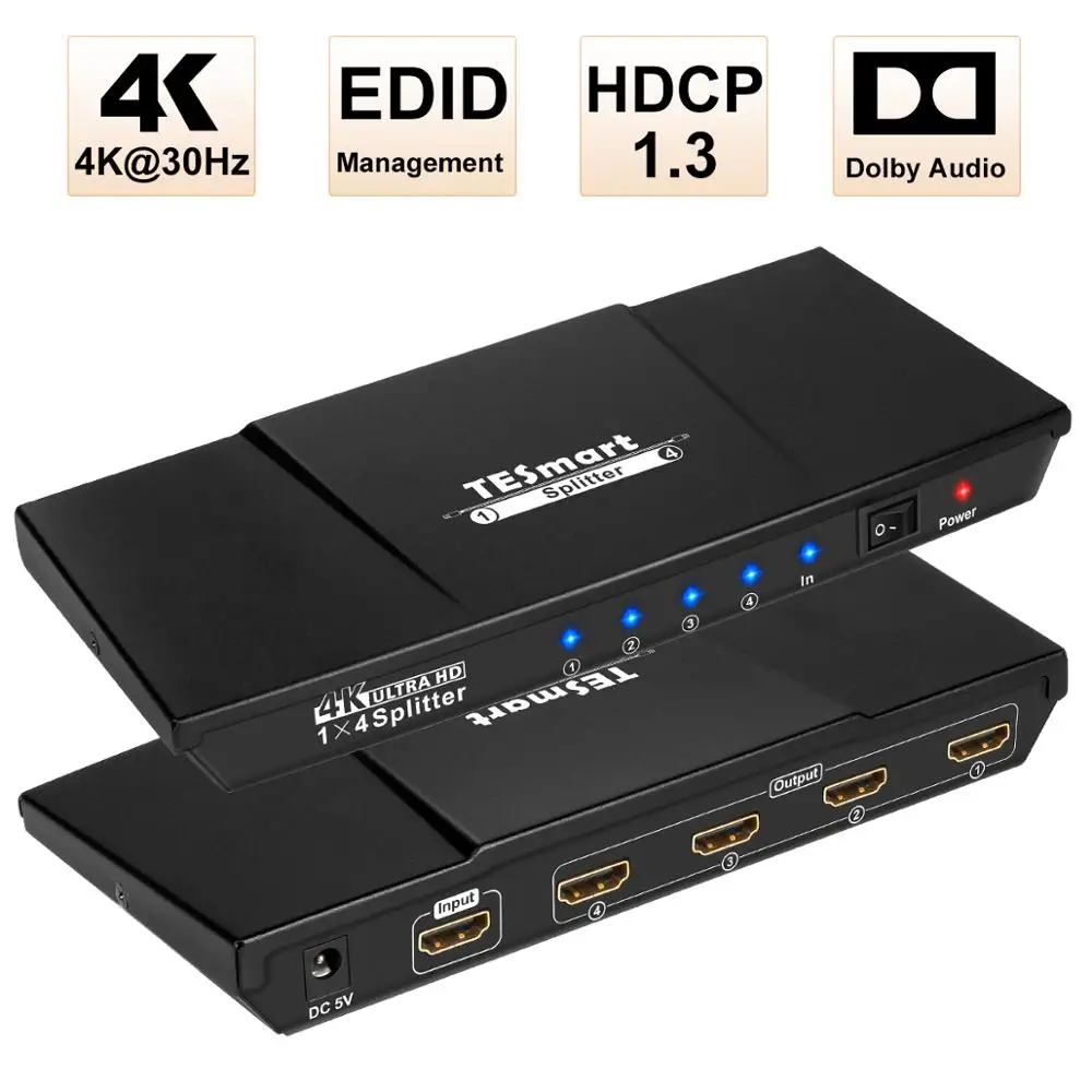 

HDMI Splitter The Colorful Top Quality Ultra HD 4K HDMI Switch 1x4 with Power Adapter HDTV DVD Xbox 360 One PS3 PS4