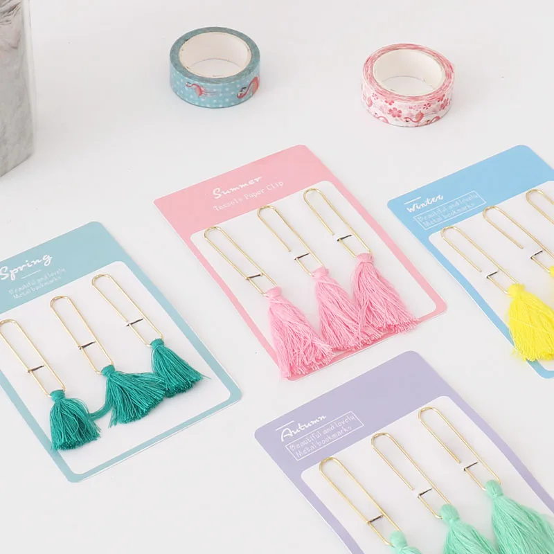 TUTU new creative cute tassel metal memo paper Golden clips set index bookmark for books office school stationery supplies H0320