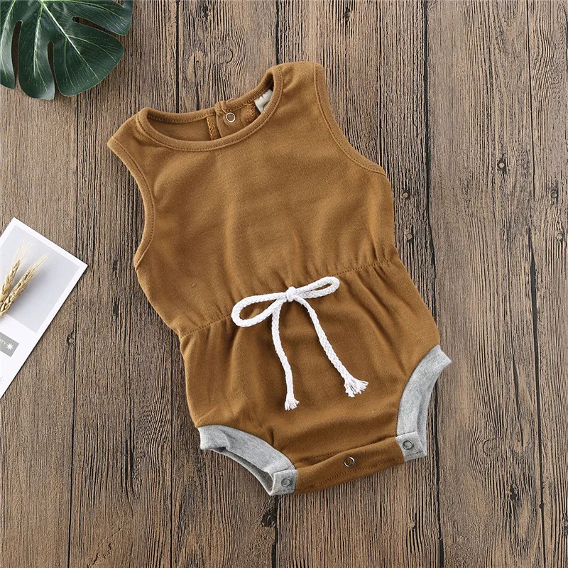 

2020 Newborn Baby Boy Girl Clothing Bodysuit Solid Cotton Sleeveless Jumpsuit One-Pieces Clothes Summer