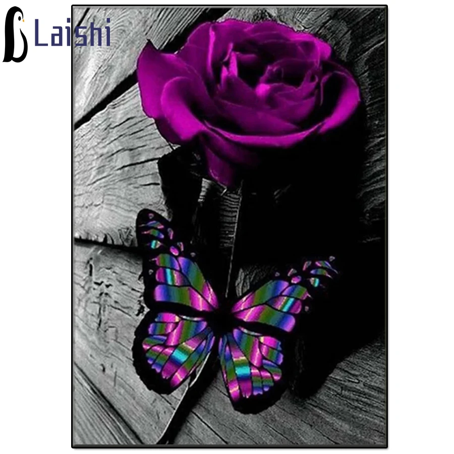 

Полный дрель искусство 5D алмаз роспись фиолетовая Роза цветок Цвет бабочка камни в форме ромба круглый Алмазная мозаика современная просто...