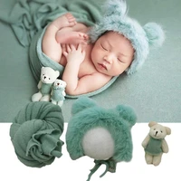 3pcs newborn clothes warm photography props cotton bear doll blanket hat photo shoots accessories for baby dress up