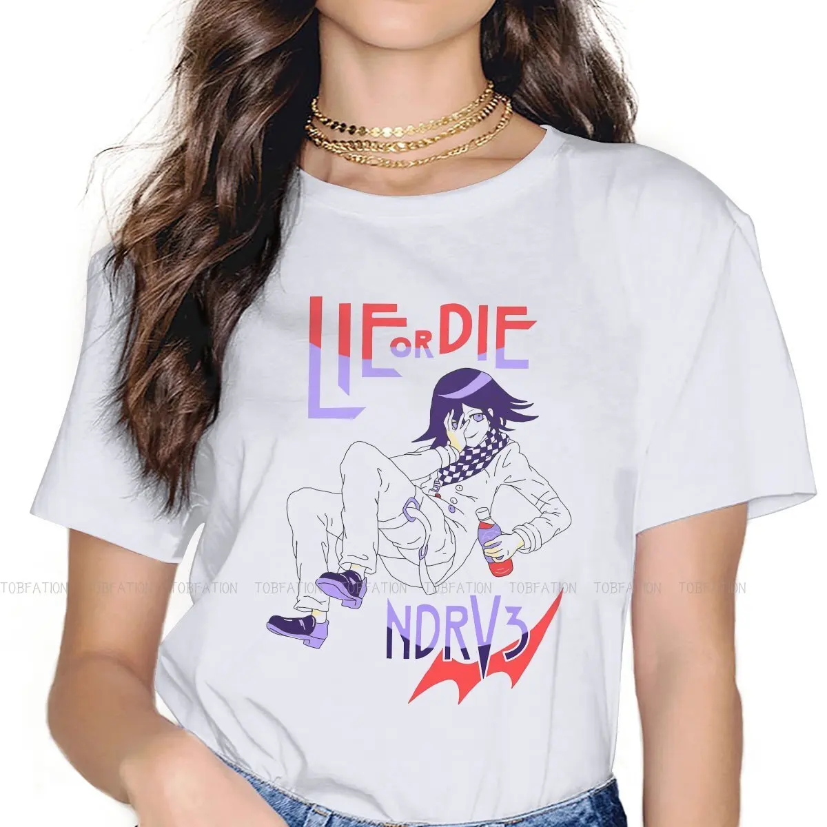 

Danganronpa Makoto Naegi Game Women T Shirt Lie or Die Female Tops Harajuku Kawaii Tees Ladies 4XL Cotton Tshirt