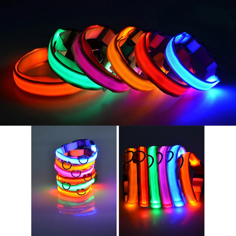 

USB Nylon LED Pet Dog Collar Night Safety Flashing Glow Luminous Collar Leash Dogs Luminous Fluorescent Collars Pet Supplies