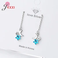 star moon wave long tassel ear line earrings chain 925 sterling silver accessories oorbellen new trendy jewelry