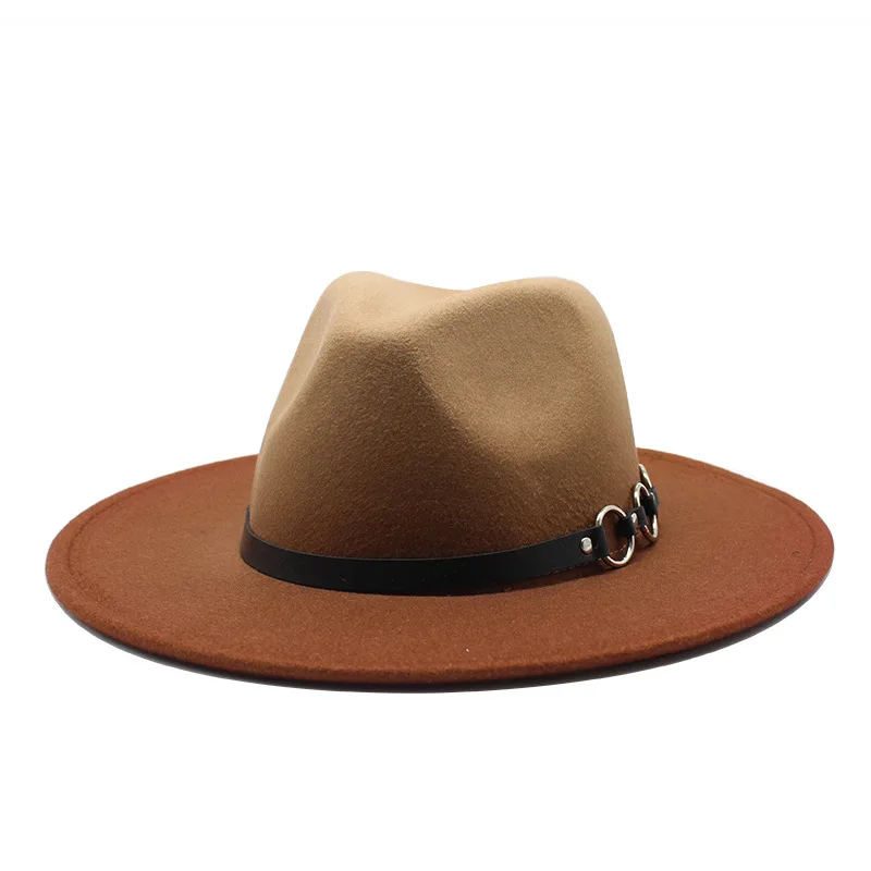 

New Women Men Wool Felt Fedora Hat With Leather Belt Buck Gentleman Lady Winter Autumn Gradient Color Jazz Church Panama Hat