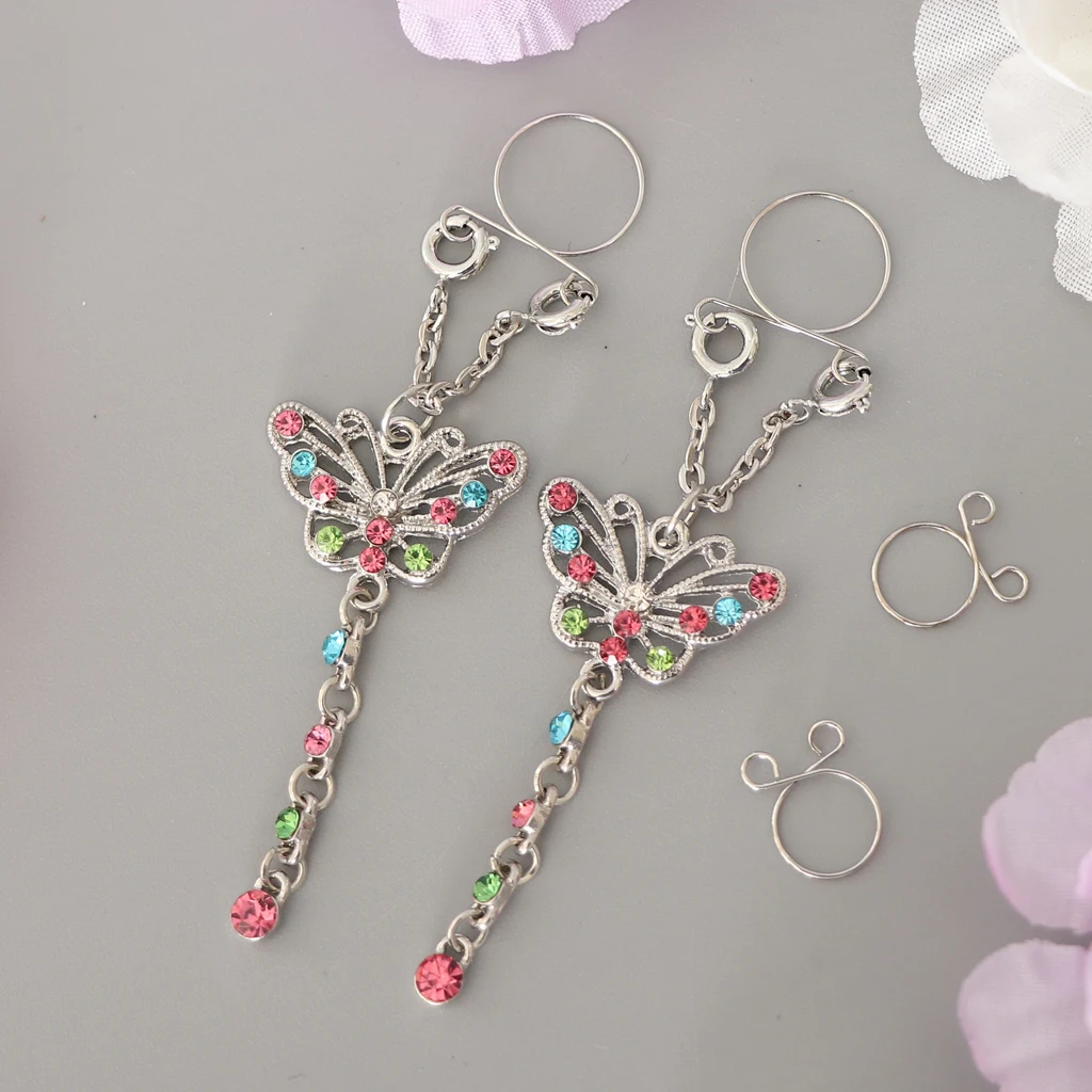2 Pieces Nipple Rings + Alternative Small Butterfly Dangle Piercing | Jewelry