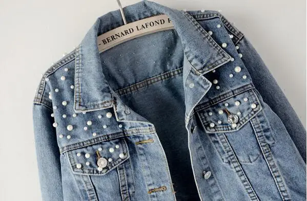 Короткие джинсовые куртки размера плюс с бусинами 3Xl 5Xl Женская белая джинсовая