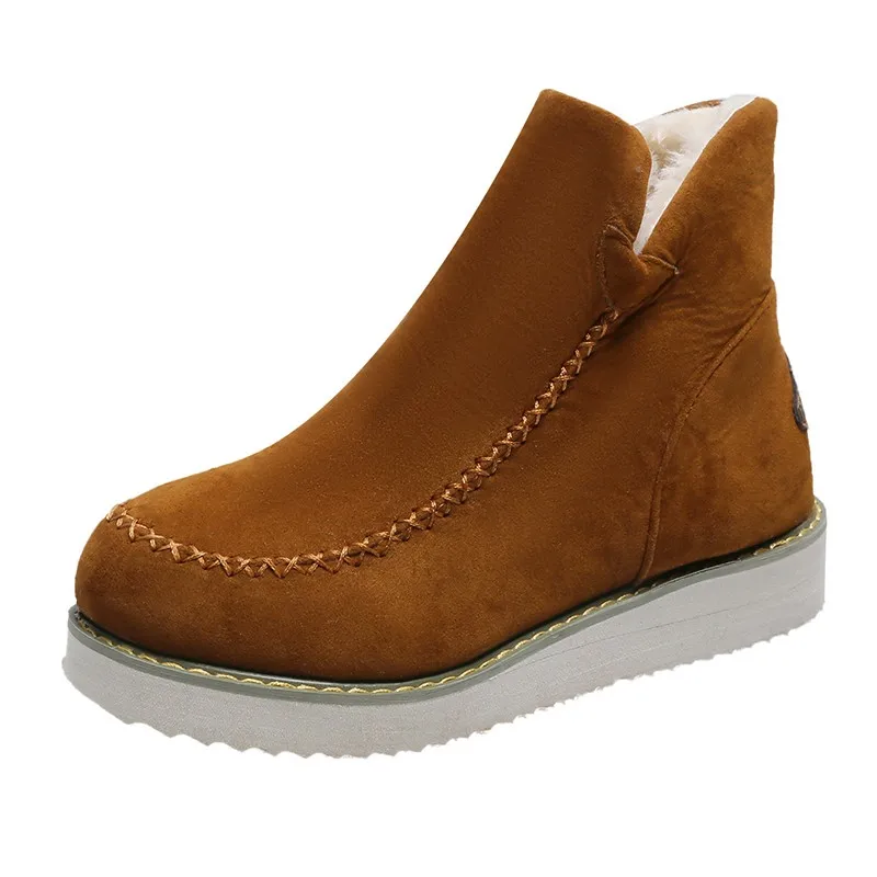 

2021 New Flock Fur Women's Suede Ankle Boots Female Women Snow Boots Flat Winter Plus Size Platform Ladies Warm Shoes35-43