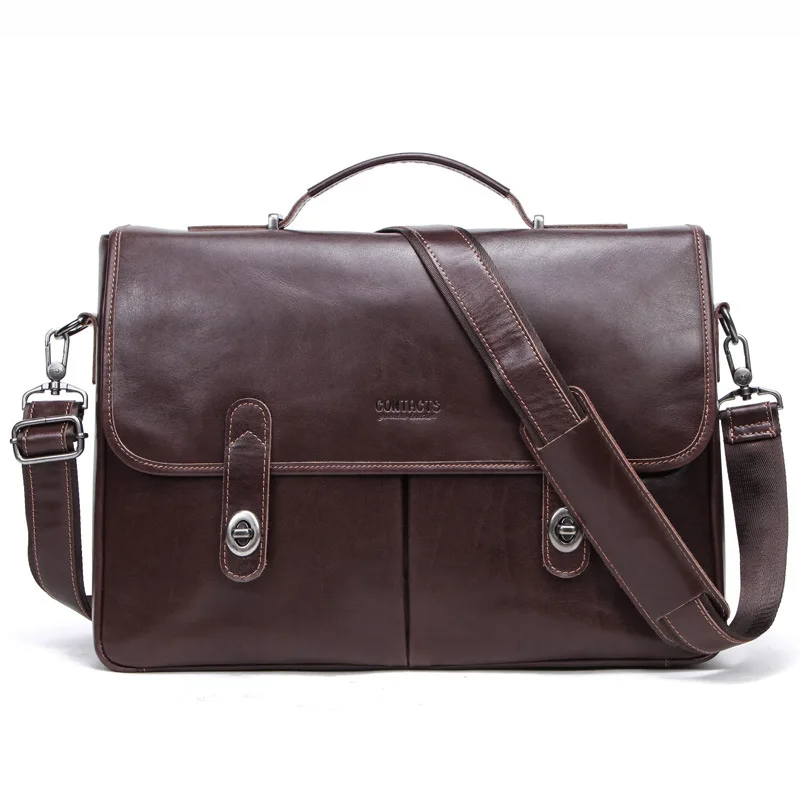 

Can hold 15.4-inch computer leather men's business briefcase