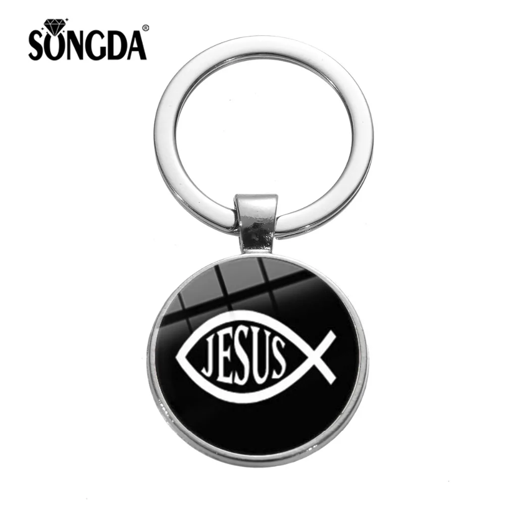 SONGDA рыба с крестом знак Иисуса Брелок-Шарм религиозный Ichthus I Love Jesus Cross Peace glass Photo Dome сувенир-брелок для ключей