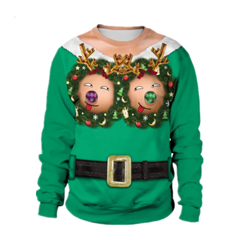 Ugly Christmas Sweater Unisex Men Women 2020 For Holidays Santa Cat Elf Funny Fake Hair Autumn Winter Blouses | Женская одежда