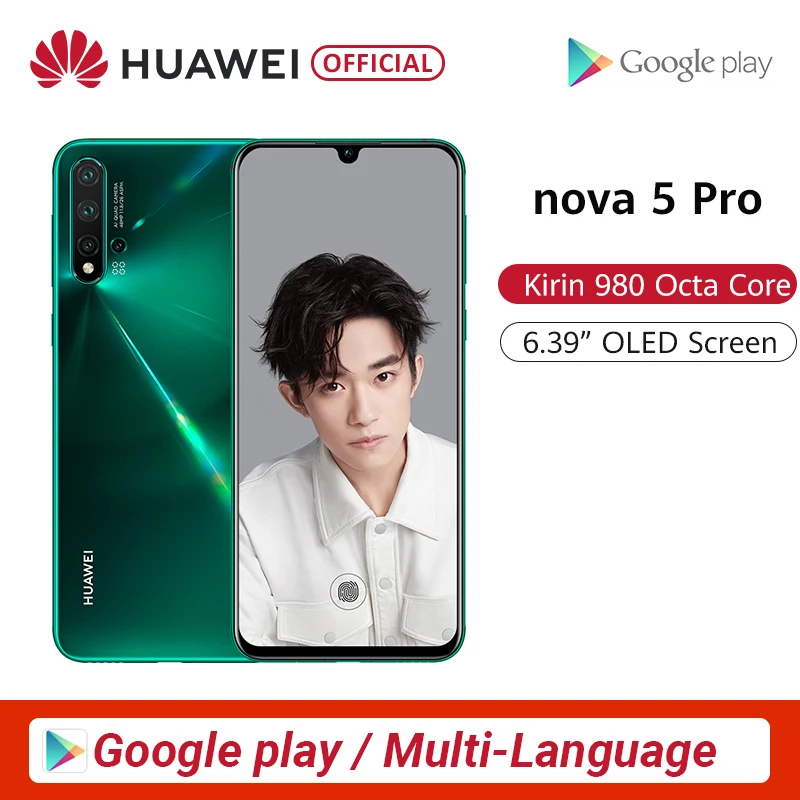 Смартфон huawei Nova 5 Pro, 8 ГБ, 128 ГБ, 256 ГБ, 48MP, AI камера s, 32MP, фронтальная камера 6,26 дюйма, полный экран Kirin 980, Android 9 Скидка 600 руб. /. При заказе от 5500 руб. /Промокод: new