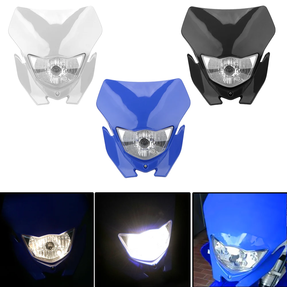 

Motorcycle Headlight Fairing Motocross Supermotor Headlamp Universal Type H4 Light Bulb Dirt Bike Head Light