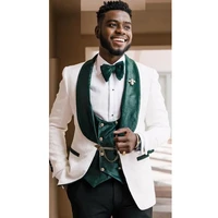 handsome african black men blazer suits weddind tuxedos prom party groom formal wear green shawl lapel 2 pieces jacketvest