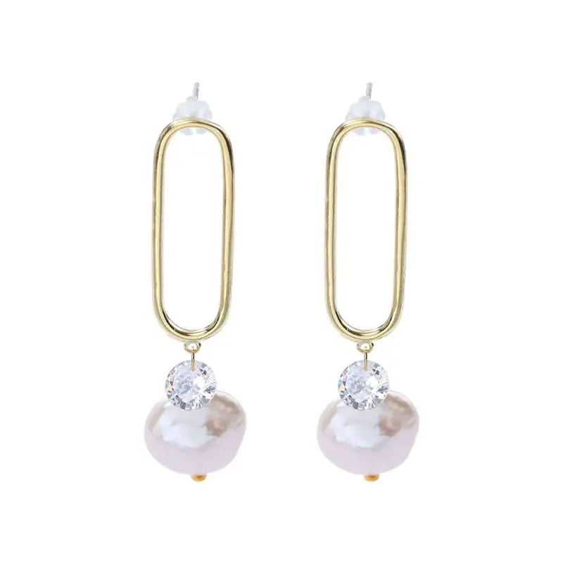 INZATT Настоящее серебро 925 проба барокко Жемчуг геометрические Висячие серьги для модных женщин вечерние OL ювелирные изделия аксессуары - Цвет камня: EY878