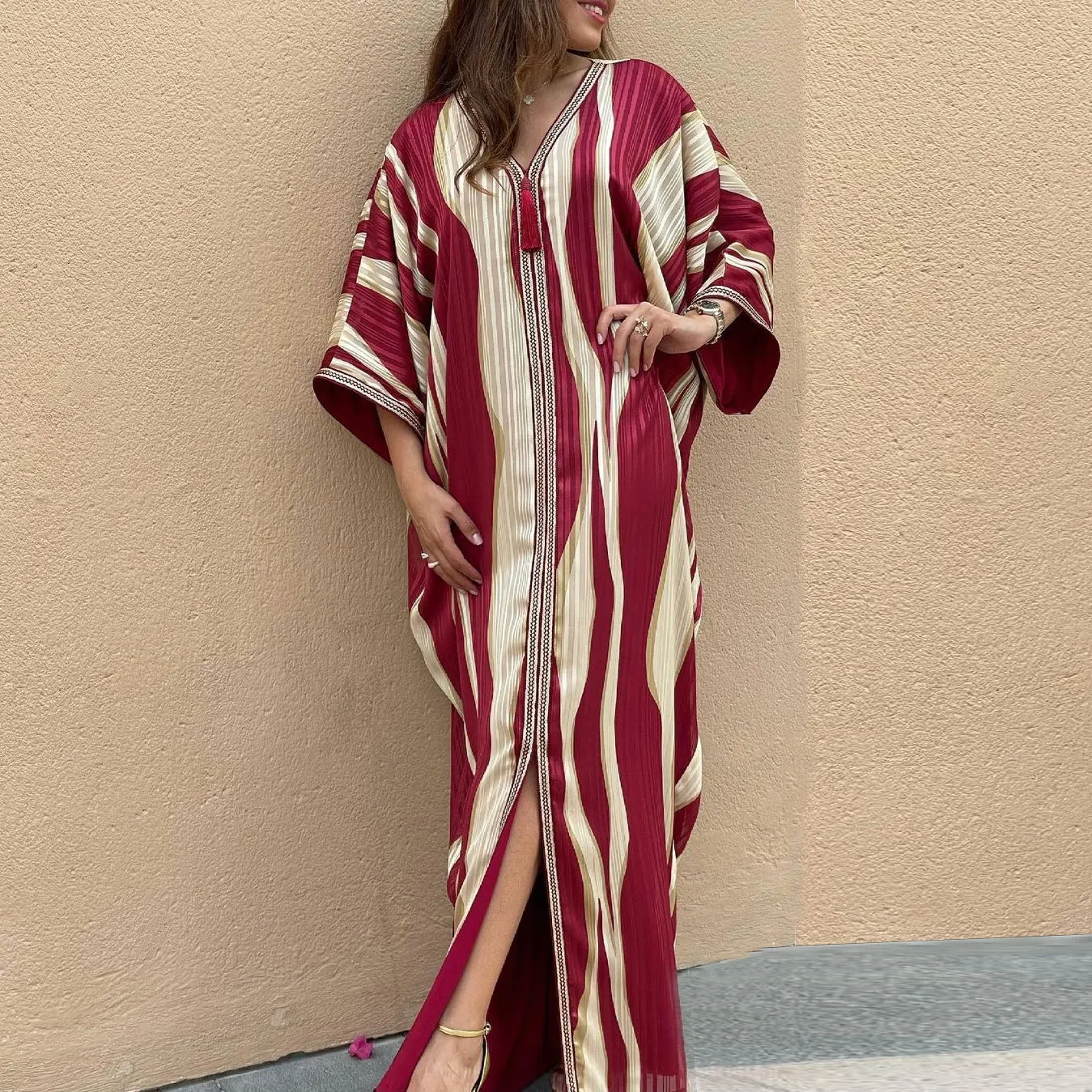 Abaya Дубай Кафтан мусульманское платье Африканский принт полосатые вечерние платья для женщин арабское кимоно халат Boubou Djellaba Femme