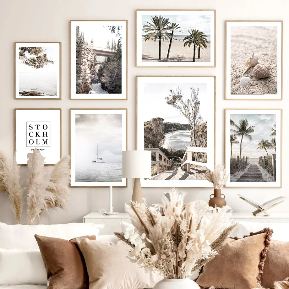 

Nordic Posters And Prints Coconut Tree Yacht Conch Fence Quote Sea View Wall Art Canvas Painting Wall Pictures For Living Room