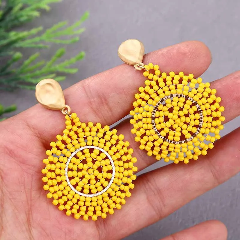 Богемные серьги ручной работы из бисера и смолы милые геометрические круглые