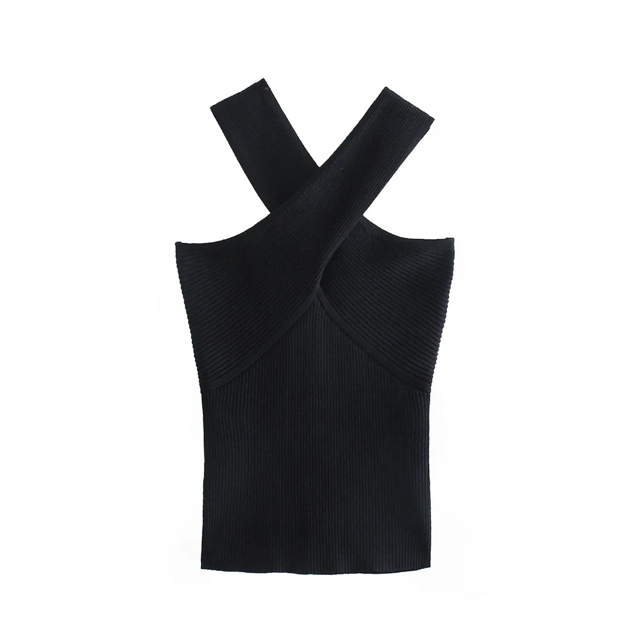 

Free Shipping Women Summer Solid Sleeveless Knit Fashion Cross Shoulder Shipping Streetwear Off-The-Shoulder Vest Thin Section