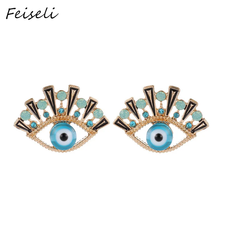 Feiseli уникальный синий сглаза кристалл серьги гвоздики для женщин