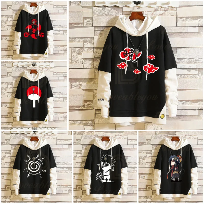 

Fashion Men Women Fake Two Pieces Harajuku Hoodies Sweatshirts Anime Kakashi Hooded Pullover Streetwear Cosplay Costume Coat