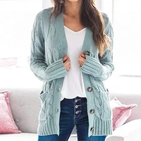 autumn winter long sleeve twist cardigan casual women solid long sweater ladies v neck button cardigans sweaters outwear