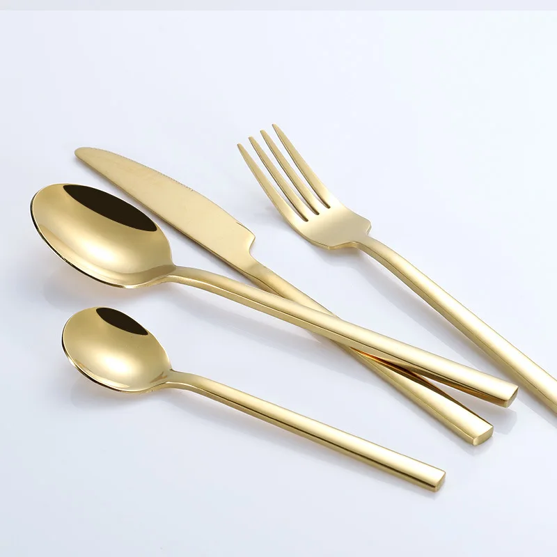 

Kubac 24 PCS Gold Dinnerware Set Black Stainless Steel Dinner Knife and Fork Rose Gold Cutlery Set Silver Drop Shipping