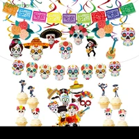 mexico day of the dead theme party decoration banner pvc spiral pendants ghost festival paper cut flag decoraciones para fiestas