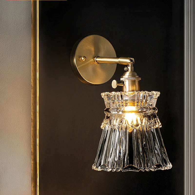 

Vintage Glass Brass LED Wall Lamp For Indoor Decorative And Home Decor