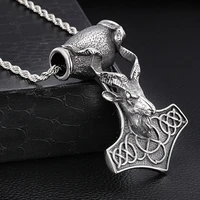 109g heavy huge silver color stainless steel sheep head thor hammer pendant necklace jewelry for strong mens