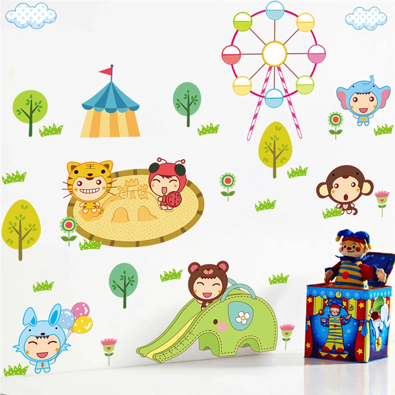 

Funny Children Playground Wall Sticker Baby Room Decor Cartoon Nursery Mural Art Home Decal Kids Gift