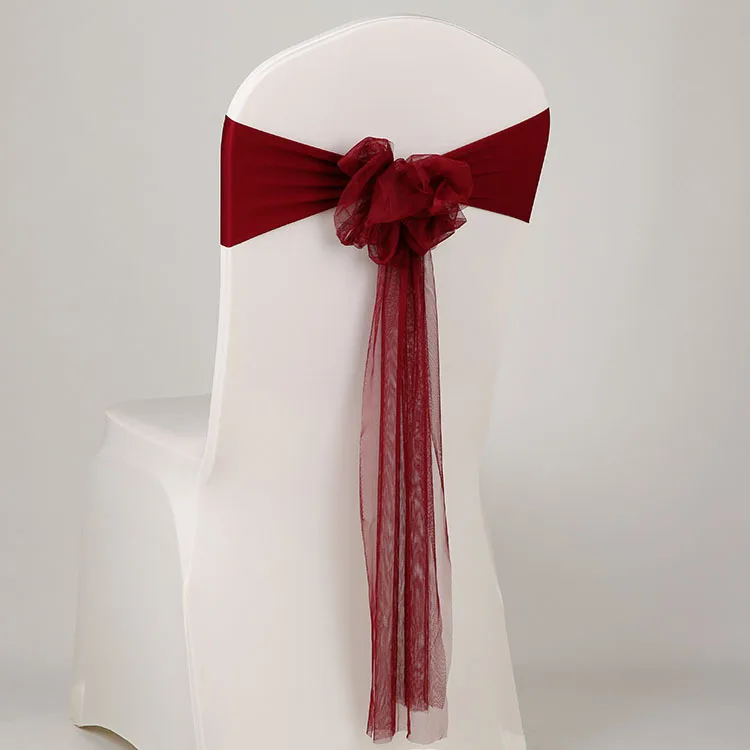Wine Red Новинка, 50 шт./лот, украшение для свадебной вечеринки, красный галстук-бабочка, муслин, пояс для стула, розовый, стрейч, лайкра, лента на спинку стула, событие банкет - Цвет: Wine Red