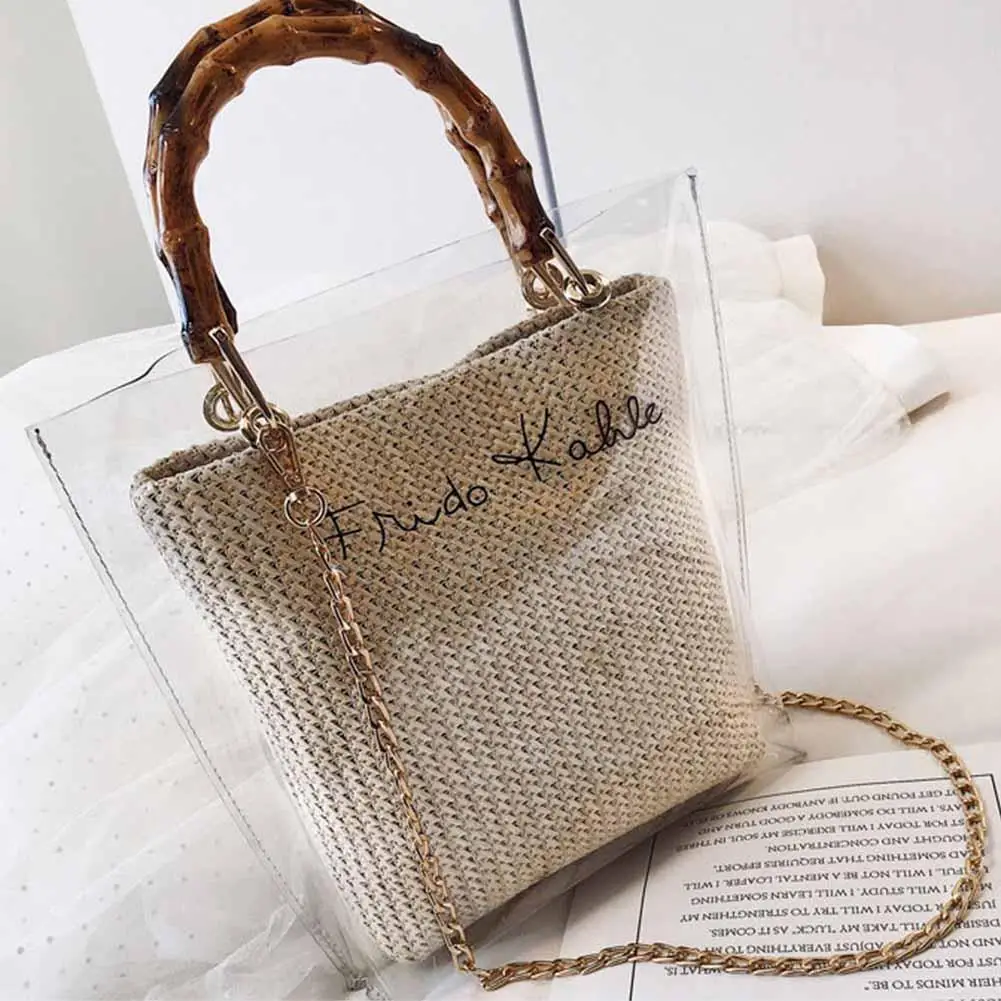 

Women Transparent Clear Bag Shoulder Pack Mother Handbag Korean Beach Chain Messenger PVC Jelly Small Bag Fashion Handle 2020 Ho
