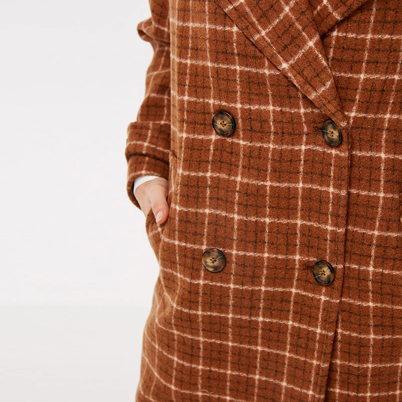 Vero Moda зимнее клетчатое длинное шерстяное пальто с лацканами | 318327551
