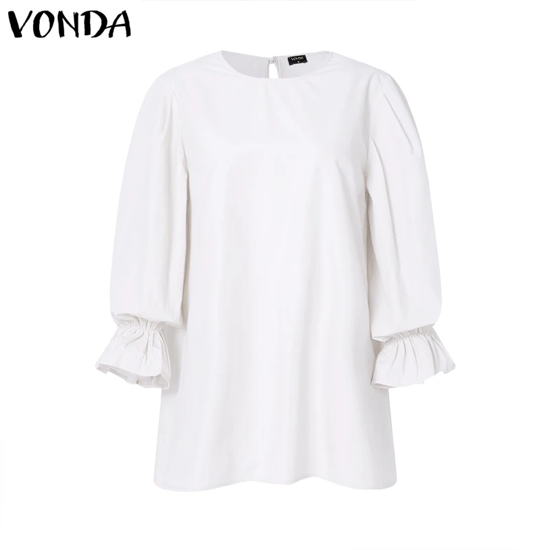 

Women'Blouse Causal O Neck Shirts 2021 VONDA Tunic Long Sleeve Solid Tops Bohemian Shirts Plus Size Blusas S-5XL