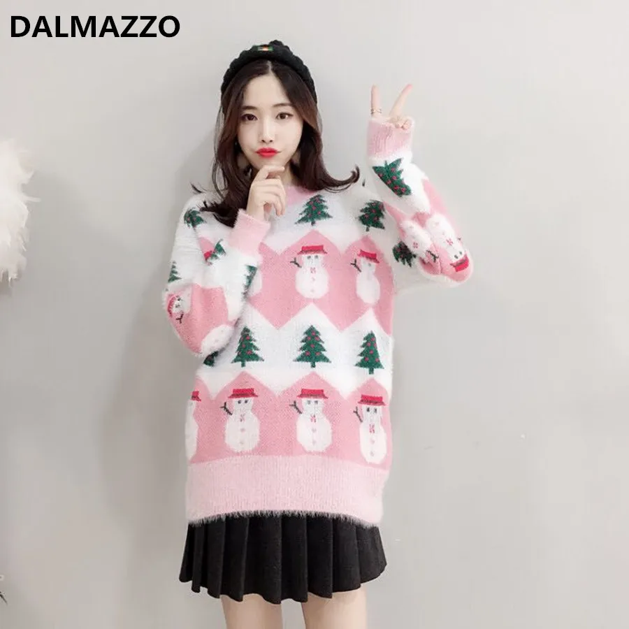 Женский мохеровый свитер с рождественской елкой Подиумные цветные толстые