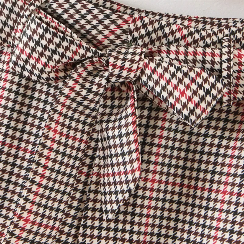 Женские клетчатые широкие брюки для офиса женские элегантные штаны с рисунком