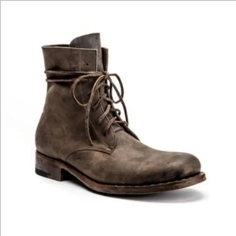 Men ankle boots low heels lace up shoes male man matin shoe men's vintage PU leather booties sapato feminino chaussure M0117 | Обувь