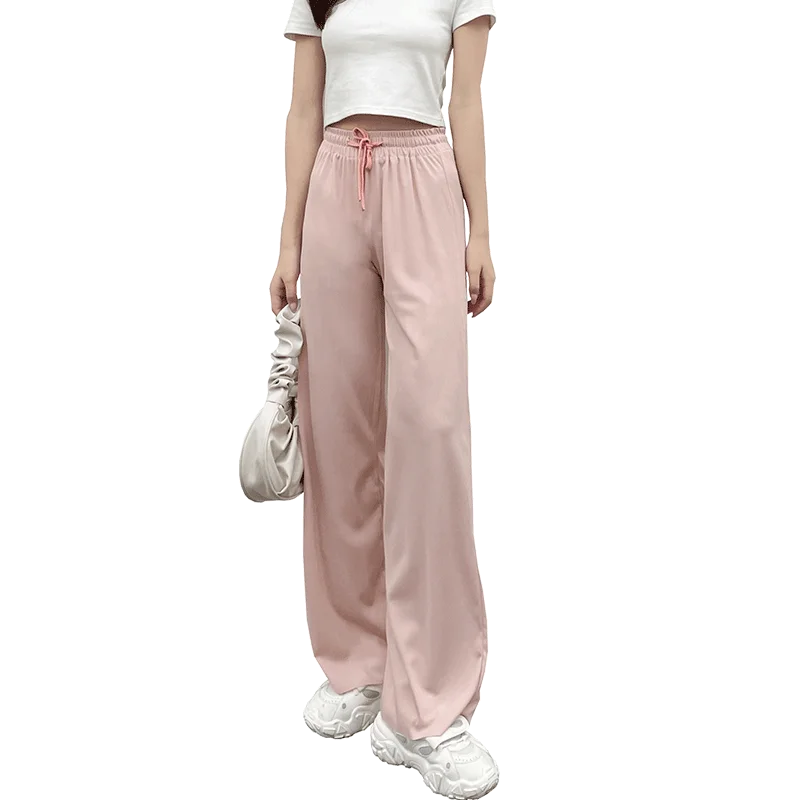 

Women's High Waist Thin Drape Ice Silk Wide-leg Pants Spring Summer Cool Loose Straight Leg Casual Slimming All-match Trousers