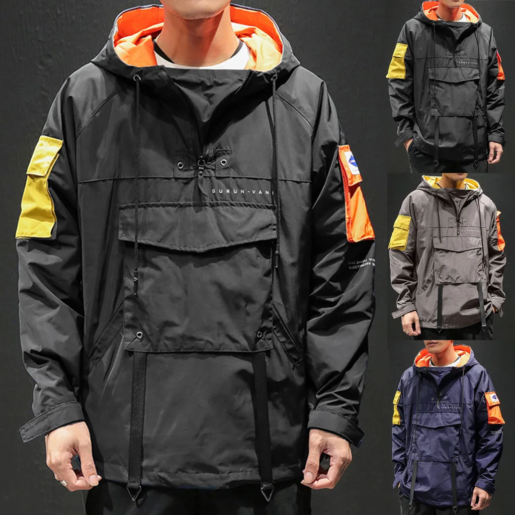 JAYCOSIN мужской осенний Повседневный модный лоскутный пуловер с капюшоном и